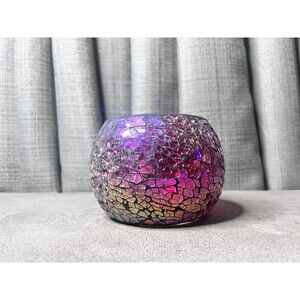Hobby Lobby Stained Glass Mosaic Candle Holder Votive Round Pink Red #2
